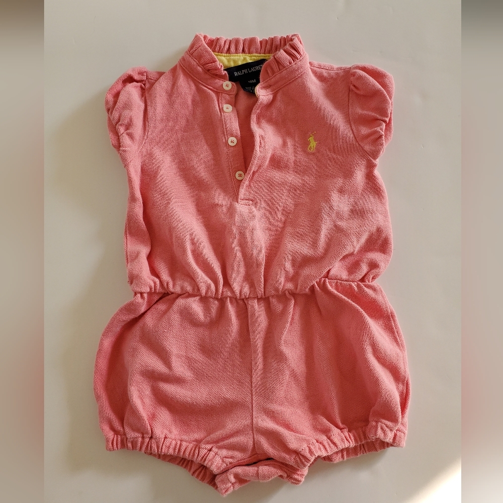 Ralph Lauren Coral/Yellow Short Sleeve Romper Size 18m
